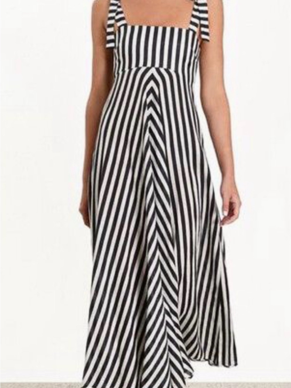 Zimmermann Black & White Striped Maxi Dress with Tie Straps